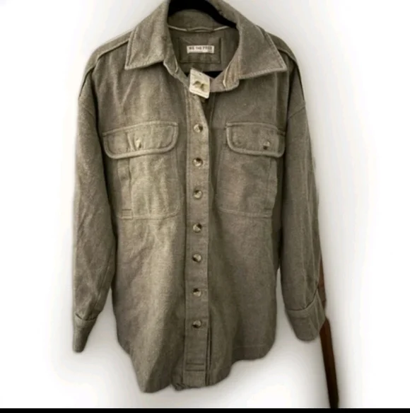 > FREE PEOPLE WE THE FREE Peached TwillShacketGreen Combo Sz Small - Picture 3 of 4